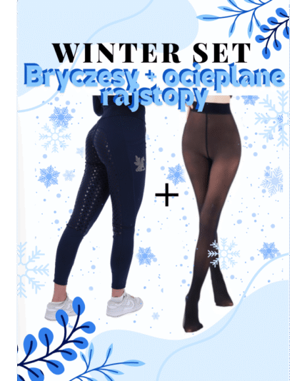 Zimowe Bryczesy (zestaw bryczesy Navy Blue + ocieplane rajstopy)